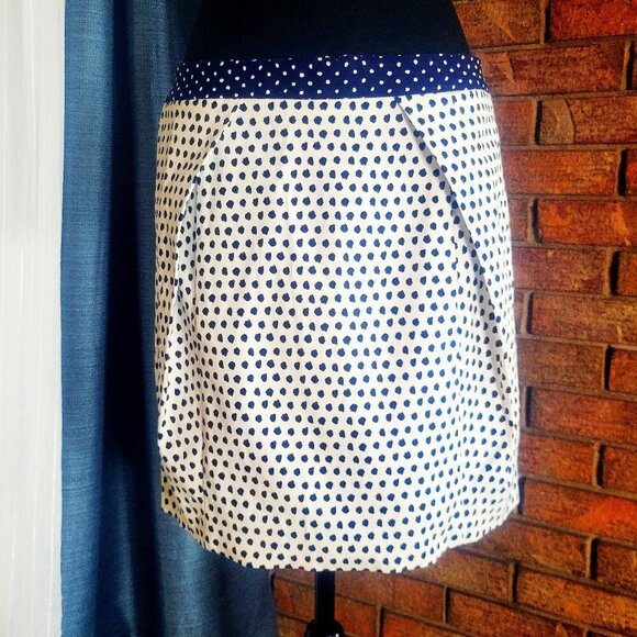 ZARA Women's Navy/White Polka Dot Skirt with Contrasting Waistband - Size M - Picture 1 of 11